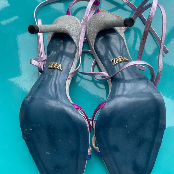 NWOB Zara Blue Collection Strappy Glitter Tie Up Sandal - Picture 4 of 5